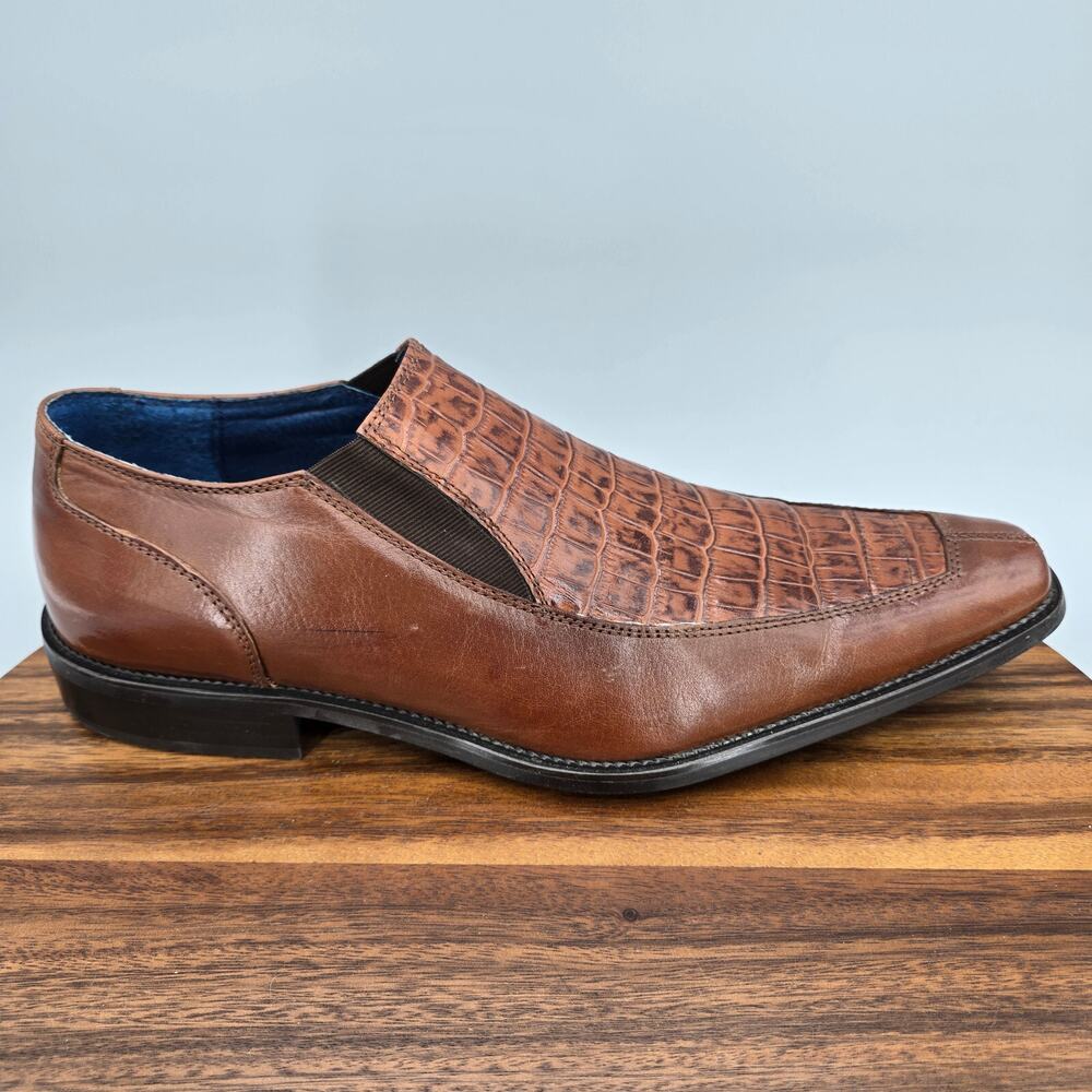 Marco Vicci Shoes Men's 11 M Brown Leather Crocodile Print Slip On Dress Loafers